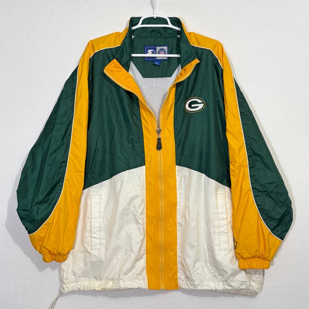 Green Bay Packers Football Windbreaker Jacket VINTAGE STARTER Mens XL NFL
